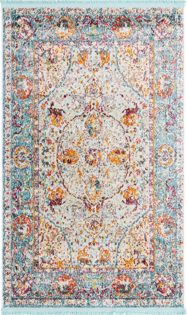 Light Blue 3' 3 x 5' 3 Baracoa Rectangle Area Rug 100% Polypropylene Distressed Vintage Living Dining Room Office Traditional Carpet for Sale at Rug Engine