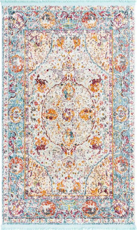 Light Blue 3' 3 x 5' 3 Baracoa Rectangle Area Rug 100% Polypropylene Distressed Vintage Living Dining Room Office Traditional Carpet for Sale at Rug Engine