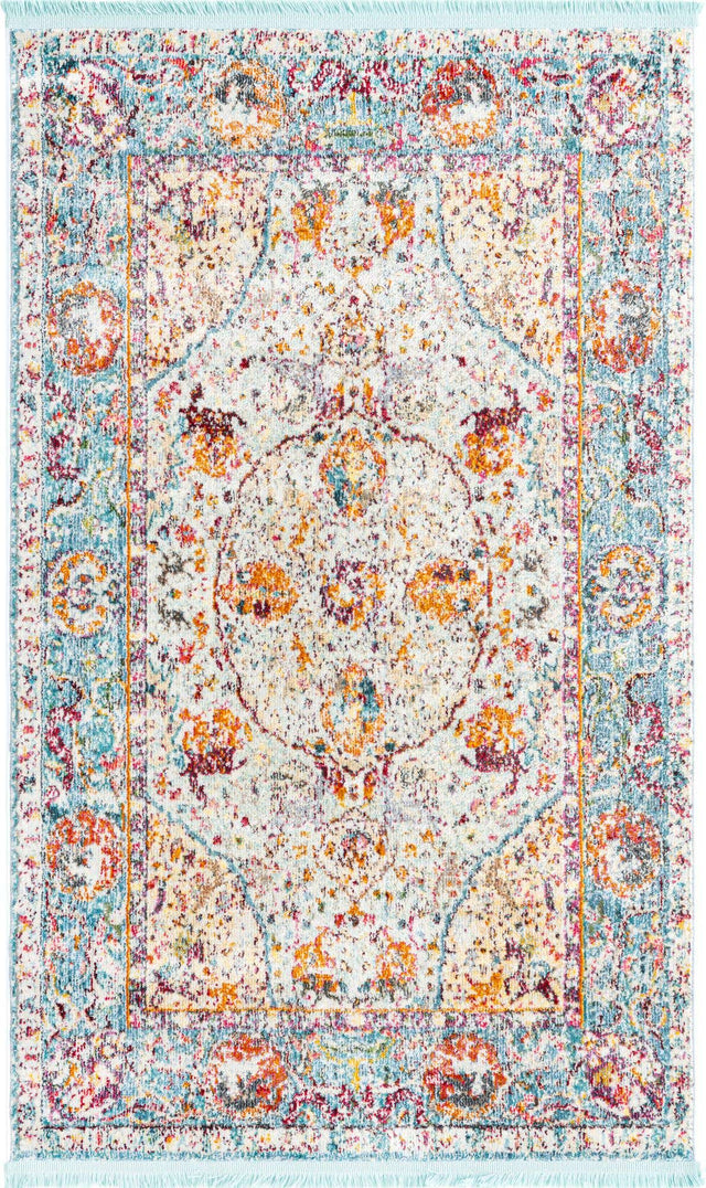 Light Blue 3' 3 x 5' 3 Baracoa Rectangle Area Rug 100% Polypropylene Distressed Vintage Living Dining Room Office Traditional Carpet for Sale at Rug Engine