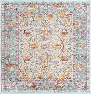 Light Blue 8' x 8' Baracoa Square Area Rug 100% Polypropylene Distressed Vintage Living Dining Room Office Traditional Carpet for Sale at Rug Engine