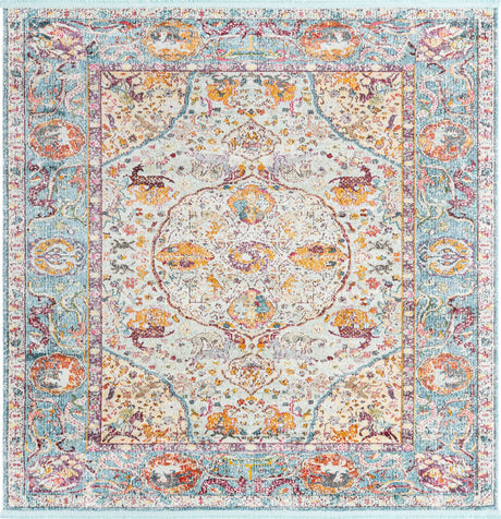 Light Blue 8' x 8' Baracoa Square Area Rug 100% Polypropylene Distressed Vintage Living Dining Room Office Traditional Carpet for Sale at Rug Engine
