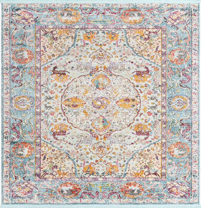 Light Blue 8' x 8' Baracoa Square Area Rug 100% Polypropylene Distressed Vintage Living Dining Room Office Traditional Carpet for Sale at Rug Engine