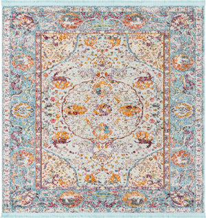Light Blue 5' x 5' Baracoa Square Area Rug 100% Polypropylene Distressed Vintage Living Dining Room Office Traditional Carpet for Sale at Rug Engine
