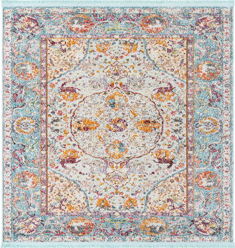 Light Blue 5' x 5' Baracoa Square Area Rug 100% Polypropylene Distressed Vintage Living Dining Room Office Traditional Carpet for Sale at Rug Engine