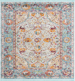 Light Blue 5' x 5' Baracoa Square Area Rug 100% Polypropylene Distressed Vintage Living Dining Room Office Traditional Carpet for Sale at Rug Engine