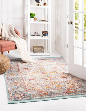Light Blue 5' x 5' Baracoa Square Area Rug 100% Polypropylene Distressed Vintage Living Dining Room Office Traditional Carpet for Sale at Rug Engine
