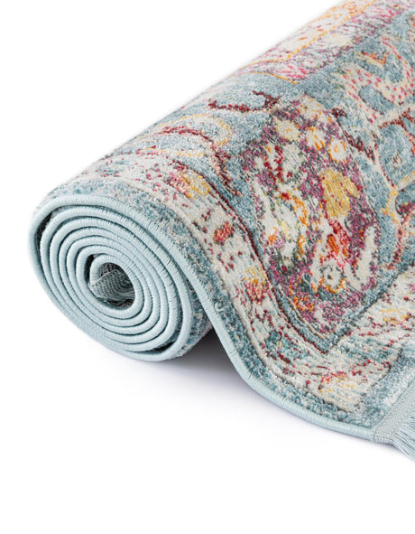 Light Blue 8' x 8' Baracoa Square Area Rug 100% Polypropylene Distressed Vintage Living Dining Room Office Traditional Carpet for Sale at Rug Engine
