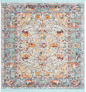 Light Blue 4' x 4' Baracoa Square Area Rug 100% Polypropylene Distressed Vintage Living Dining Room Office Traditional Carpet for Sale at Rug Engine