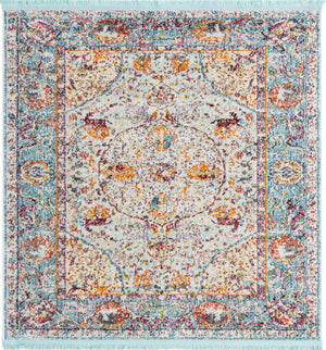 Light Blue 4' x 4' Baracoa Square Area Rug 100% Polypropylene Distressed Vintage Living Dining Room Office Traditional Carpet for Sale at Rug Engine