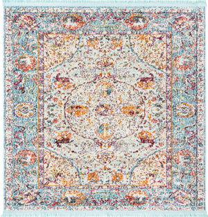 Light Blue 4' x 4' Baracoa Square Area Rug 100% Polypropylene Distressed Vintage Living Dining Room Office Traditional Carpet for Sale at Rug Engine