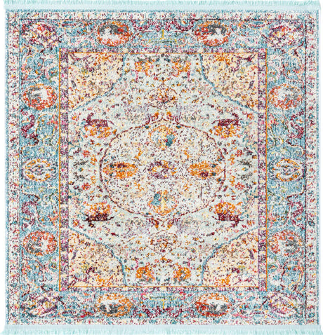 Light Blue 4' x 4' Baracoa Square Area Rug 100% Polypropylene Distressed Vintage Living Dining Room Office Traditional Carpet for Sale at Rug Engine