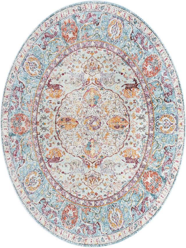 Light Blue 7' 10 x 10' Baracoa Oval Area Rug 100% Polypropylene Distressed Vintage Living Dining Room Office Traditional Carpet for Sale at Rug Engine
