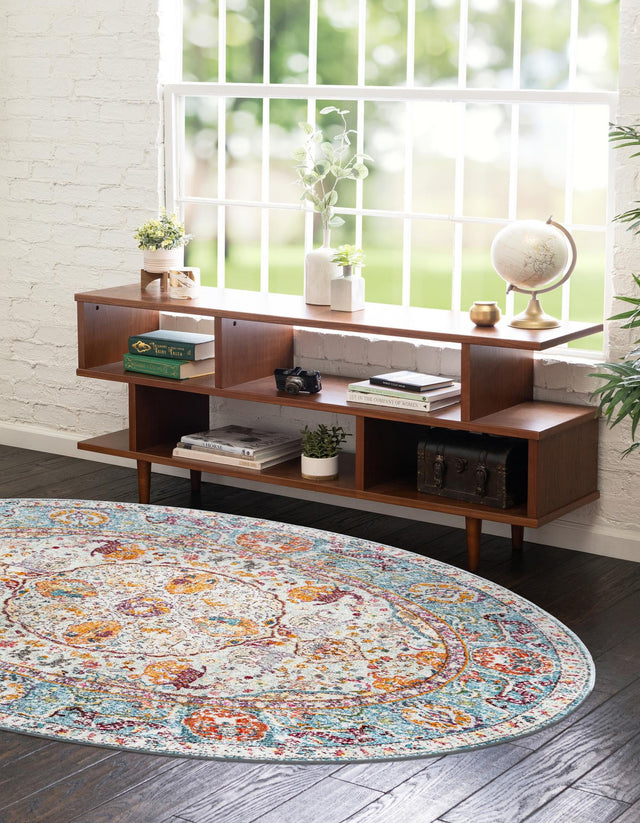 Light Blue 3' 3 x 5' 3 Baracoa Oval Area Rug 100% Polypropylene Distressed Vintage Living Dining Room Office Traditional Carpet for Sale at Rug Engine