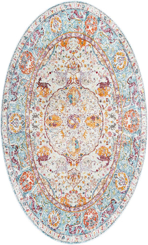Light Blue 5' x 8' Baracoa Oval Area Rug 100% Polypropylene Distressed Vintage Living Dining Room Office Traditional Carpet for Sale at Rug Engine