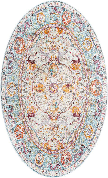 Light Blue 5' x 8' Baracoa Oval Area Rug 100% Polypropylene Distressed Vintage Living Dining Room Office Traditional Carpet for Sale at Rug Engine