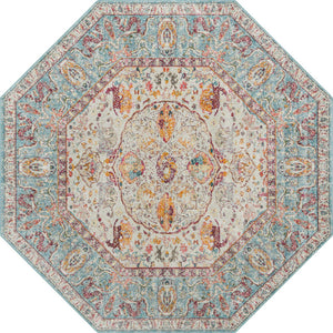 Light Blue 8' x 8' Baracoa Octagon Area Rug 100% Polypropylene Distressed Vintage Living Dining Room Office Traditional Carpet for Sale at Rug Engine