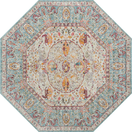 Light Blue 8' x 8' Baracoa Octagon Area Rug 100% Polypropylene Distressed Vintage Living Dining Room Office Traditional Carpet for Sale at Rug Engine