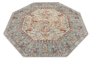 Light Blue 5' x 5' Baracoa Octagon Area Rug 100% Polypropylene Distressed Vintage Living Dining Room Office Traditional Carpet for Sale at Rug Engine