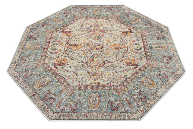 Light Blue 5' x 5' Baracoa Octagon Area Rug 100% Polypropylene Distressed Vintage Living Dining Room Office Traditional Carpet for Sale at Rug Engine