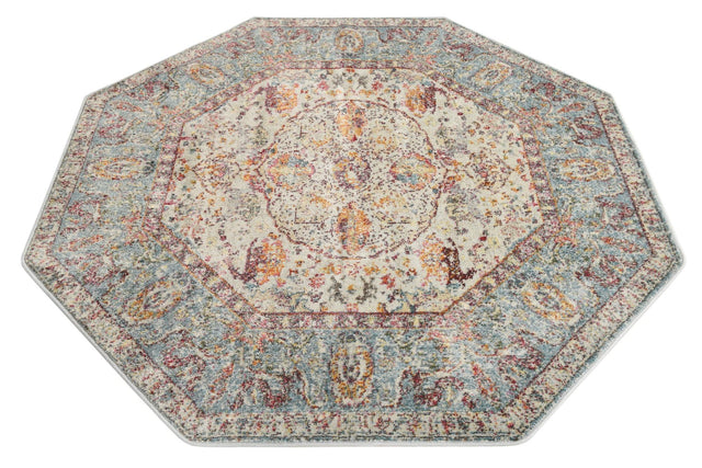 Light Blue 5' x 5' Baracoa Octagon Area Rug 100% Polypropylene Distressed Vintage Living Dining Room Office Traditional Carpet for Sale at Rug Engine