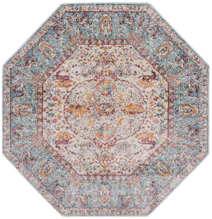 Light Blue 5' x 5' Baracoa Octagon Area Rug 100% Polypropylene Distressed Vintage Living Dining Room Office Traditional Carpet for Sale at Rug Engine
