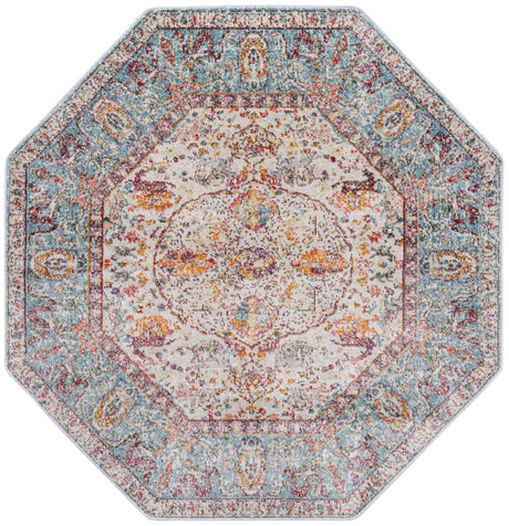 Light Blue 5' x 5' Baracoa Octagon Area Rug 100% Polypropylene Distressed Vintage Living Dining Room Office Traditional Carpet for Sale at Rug Engine
