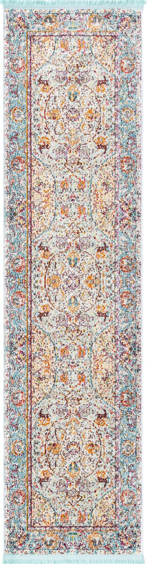 Light Blue 2' 2 x 8' Baracoa Runner Area Rug 100% Polypropylene Distressed Vintage Living Dining Room Office Traditional Carpet for Sale at Rug Engine