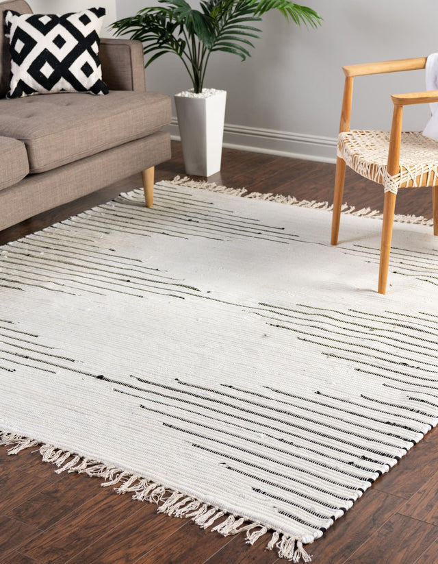 White 7' 1 x 7' 1 Chindi Cotton Square Rug