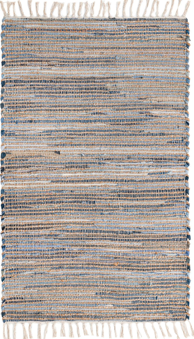 Blue 3' 3 x 5' 1 Chindi Jute Rectangle Rug