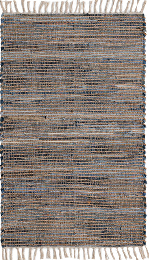 Blue 3' 3 x 5' 1 Chindi Jute Rectangle Rug