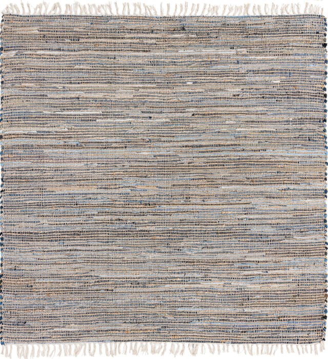 Blue 7' 1 x 7' 1 Chindi Jute Square Rug