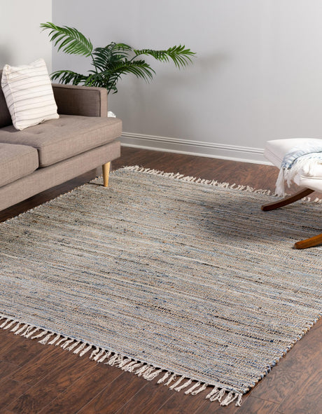 Blue 10' x 10' Chindi Jute Square Rug