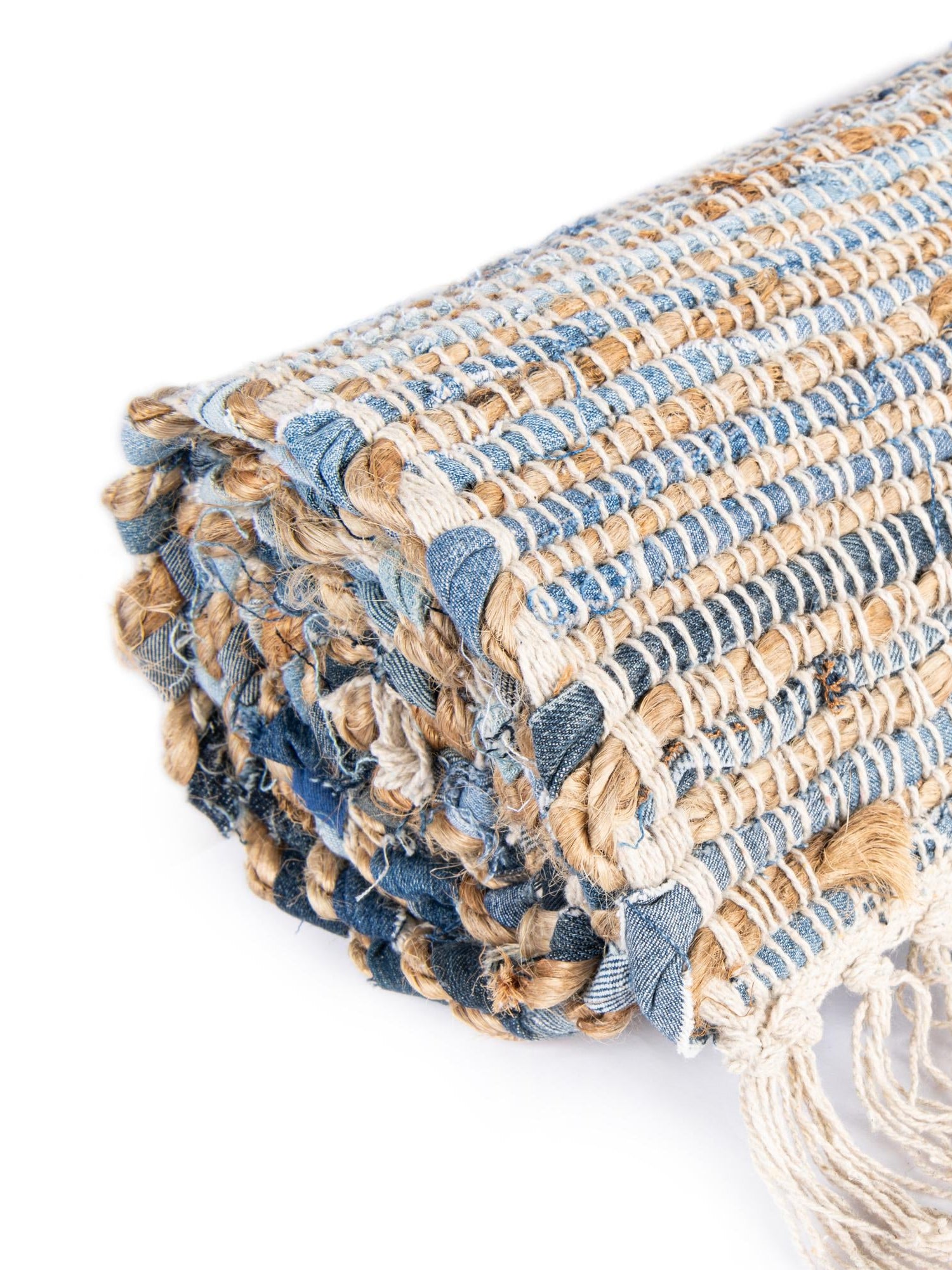 Blue 10' x 10' Chindi Jute Square Area Rug Interior Design Home Decor Carpet Mat for Sale at Rug Engine