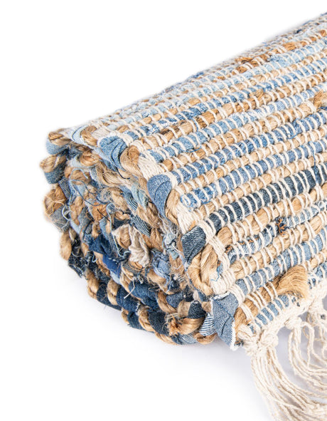 Blue 10' x 10' Chindi Jute Square Area Rug Interior Design Home Decor Carpet Mat for Sale at Rug Engine