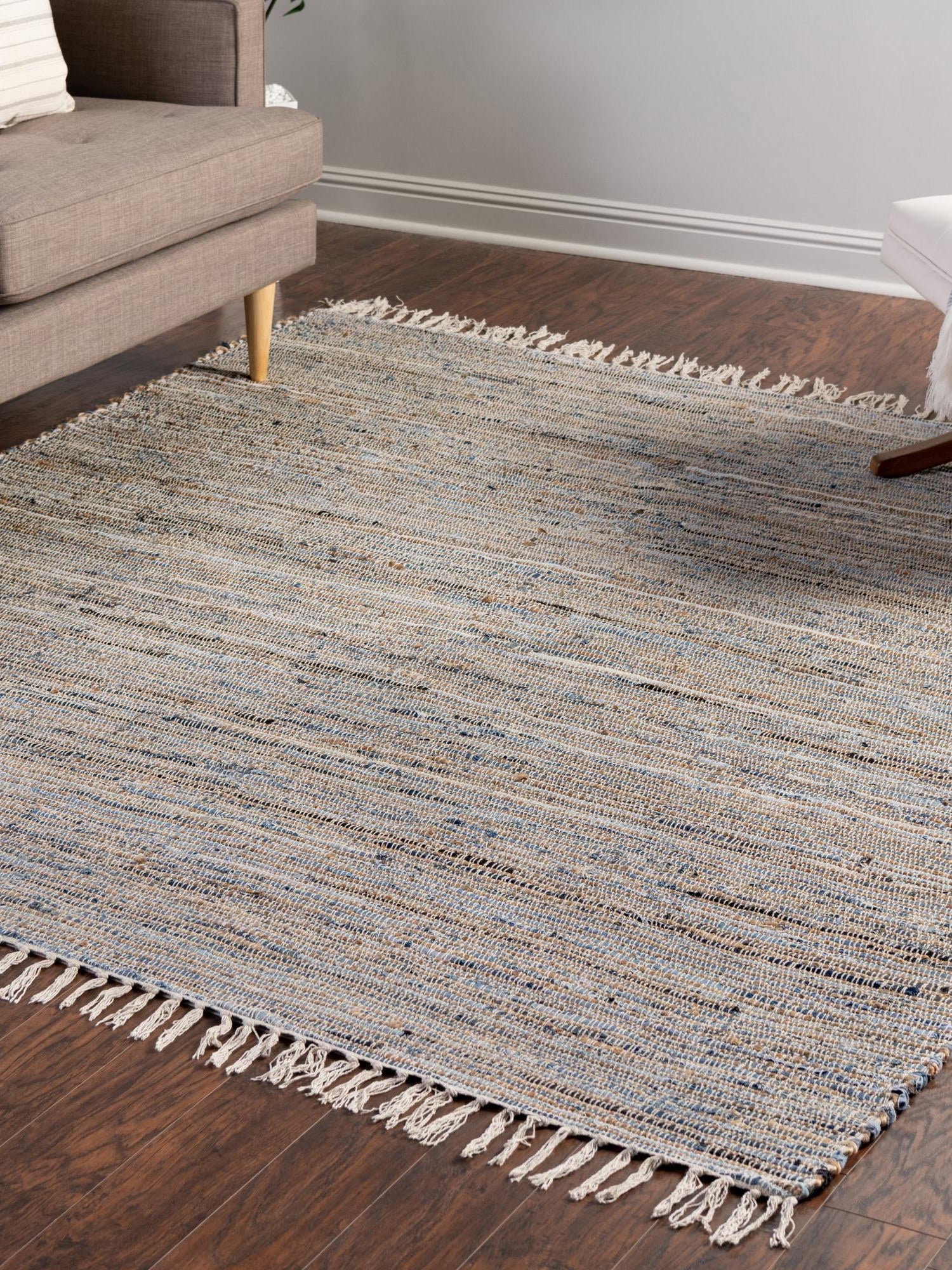 Blue 10' x 10' Chindi Jute Square Area Rug Interior Design Home Decor Carpet Mat for Sale at Rug Engine