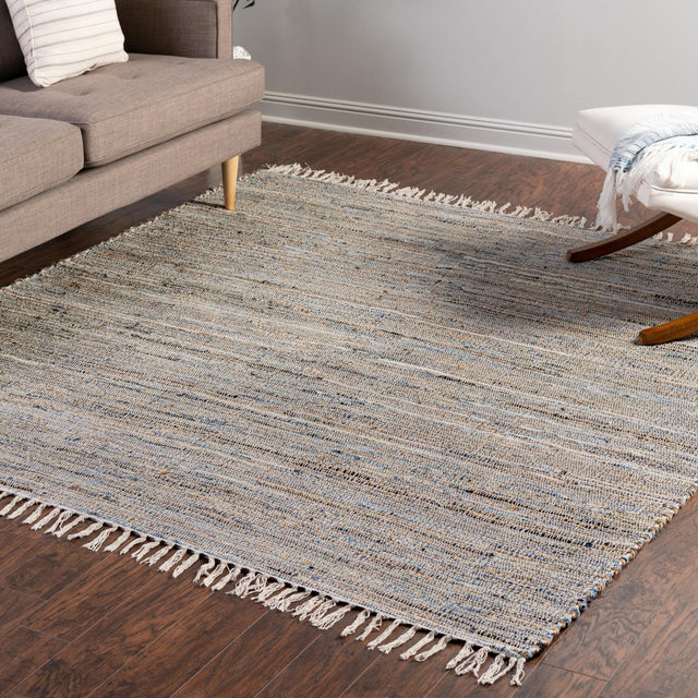 Blue 10' x 10' Chindi Jute Square Rug