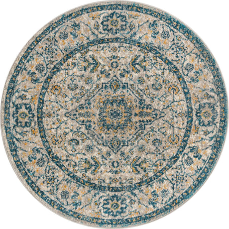 Light Gray 3' 11 x 3' 11 Lola Round Area Rug Polypropylene With Jute Backing Traditional Pattern Easy Clean Carpet for Home Interior Design for Sale at Rug Engine