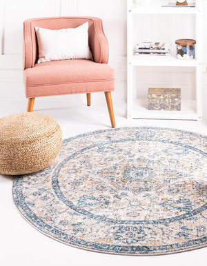 Light Gray 7' x 7' Lola Round Area Rug Polypropylene With Jute Backing Traditional Pattern Easy Clean Carpet for Home Interior Design for Sale at Rug Engine