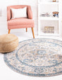 Light Gray 7' 10 x 7' 10 Lola Round Area Rug Polypropylene With Jute Backing Traditional Pattern Easy Clean Carpet for Home Interior Design for Sale at Rug Engine