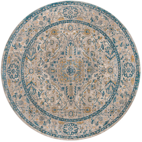 Light Gray 7' 10 x 7' 10 Lola Round Area Rug Polypropylene With Jute Backing Traditional Pattern Easy Clean Carpet for Home Interior Design for Sale at Rug Engine