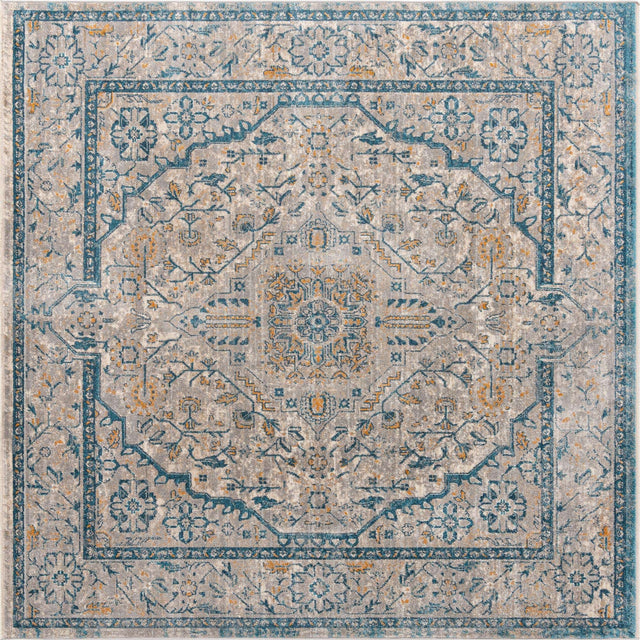 Light Gray 7' 10 x 7' 10 Lola Square Area Rug Polypropylene With Jute Backing Traditional Pattern Easy Clean Carpet for Home Interior Design for Sale at Rug Engine