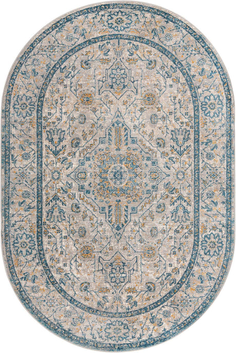 Light Gray 5' 3 x 8' Lola Oval Area Rug Polypropylene With Jute Backing Traditional Pattern Easy Clean Carpet for Home Interior Design for Sale at Rug Engine
