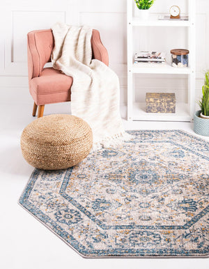 Light Gray 5' x 5' Lola Octagon Area Rug Polypropylene With Jute Backing Traditional Pattern Easy Clean Carpet for Home Interior Design for Sale at Rug Engine