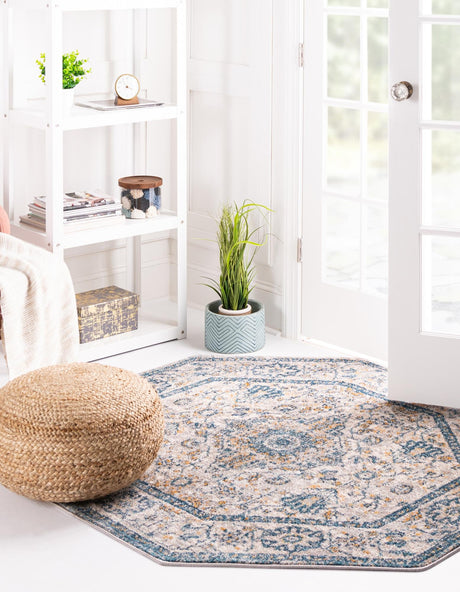 Light Gray 5' x 5' Lola Octagon Area Rug Polypropylene With Jute Backing Traditional Pattern Easy Clean Carpet for Home Interior Design for Sale at Rug Engine