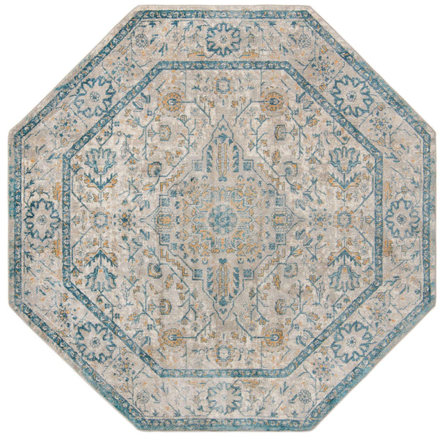 Light Gray 7' 10 x 7' 10 Lola Octagon Area Rug Polypropylene With Jute Backing Traditional Pattern Easy Clean Carpet for Home Interior Design for Sale at Rug Engine