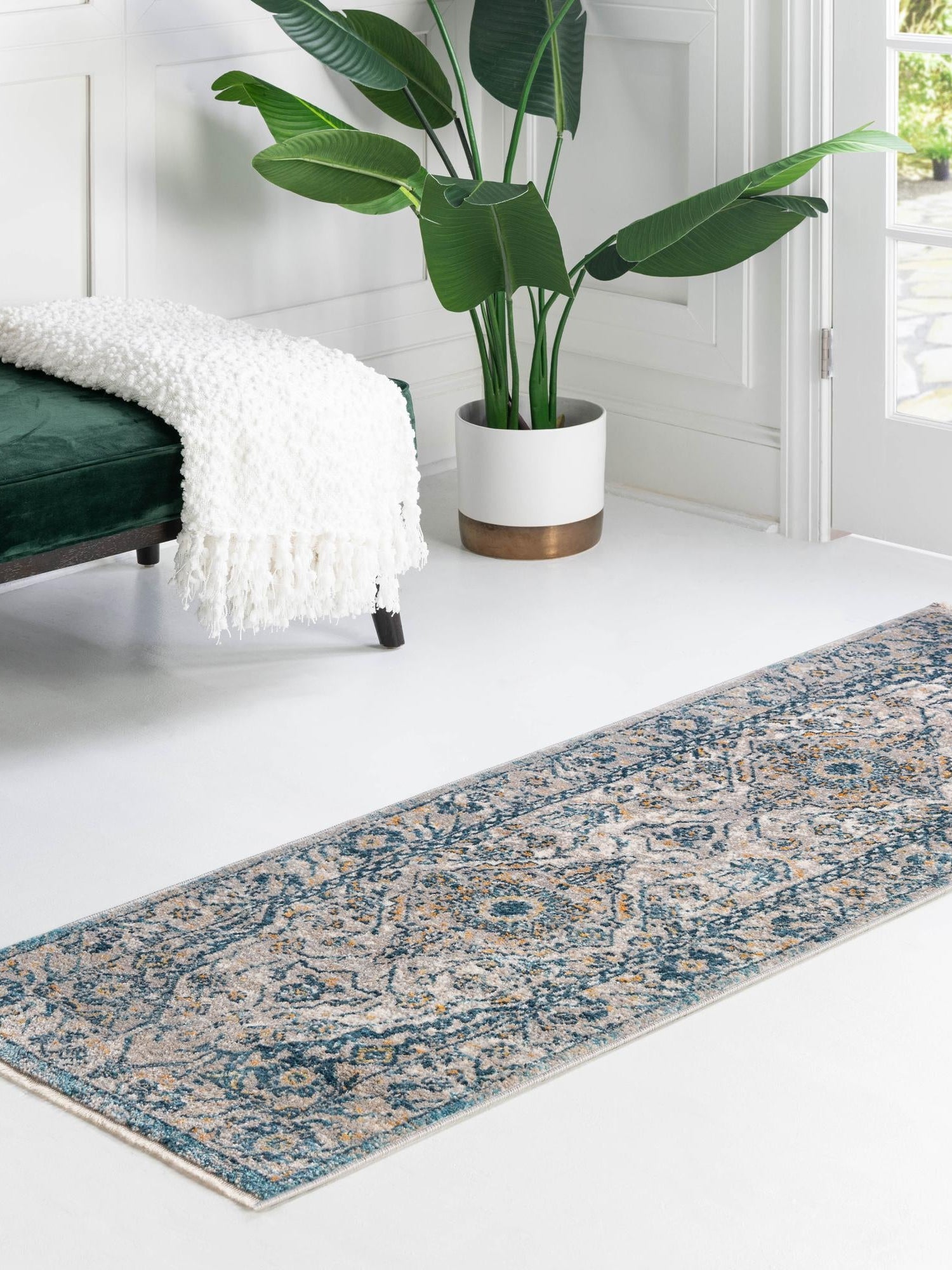 Light Gray 2' x 13' Lola Runner Area Rug Polypropylene With Jute Backing Traditional Pattern Easy Clean Carpet for Home Interior Design for Sale at Rug Engine