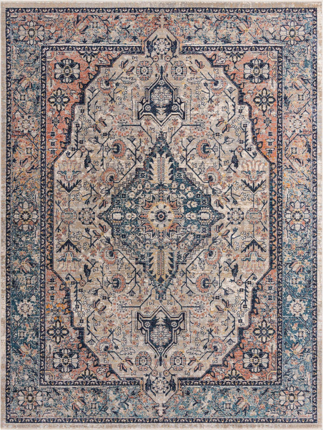 Blue 9' x 12' Lola Rectangle Area Rug Polypropylene With Jute Backing Traditional Pattern Easy Clean Carpet for Home Interior Design for Sale at Rug Engine