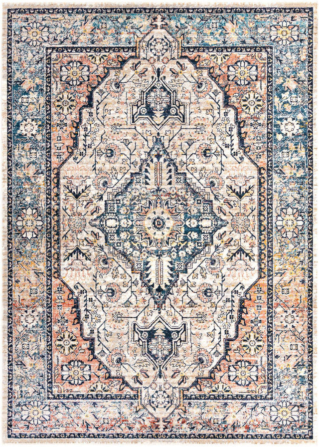 Blue 7' x 10' 2 Lola Rectangle Area Rug Polypropylene With Jute Backing Traditional Pattern Easy Clean Carpet for Home Interior Design for Sale at Rug Engine