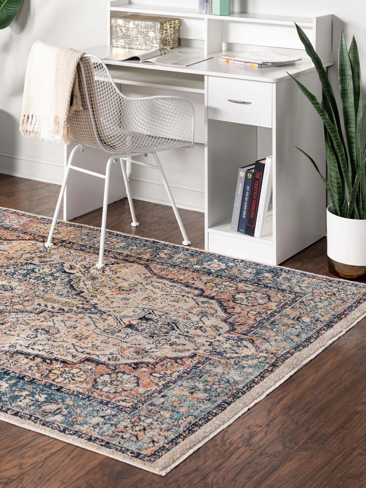 Blue 3' 11 x 5' 11 Lola Rectangle Area Rug Polypropylene With Jute Backing Traditional Pattern Easy Clean Carpet for Home Interior Design for Sale at Rug Engine
