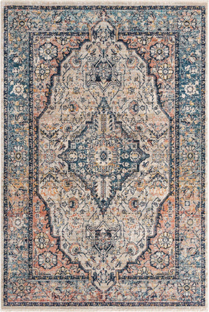 Blue 5' 3 x 8' Lola Rectangle Area Rug Polypropylene With Jute Backing Traditional Pattern Easy Clean Carpet for Home Interior Design for Sale at Rug Engine